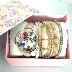 Floral Gold Women's Watch Set